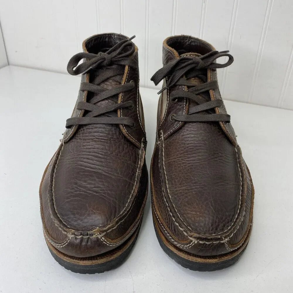 Duluth Trading Boots Mens 10M Work Ankle Chuckka Brown Leather Canvas Lace Up